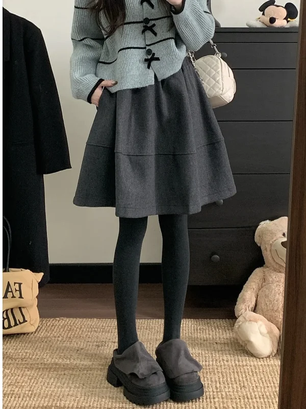 

Женская корейская юбка А-силуэта больших размеров с высокой талией, осенне-зимняя, новая, стройнящая, универсальная, короткая, удобная для повседневной носки