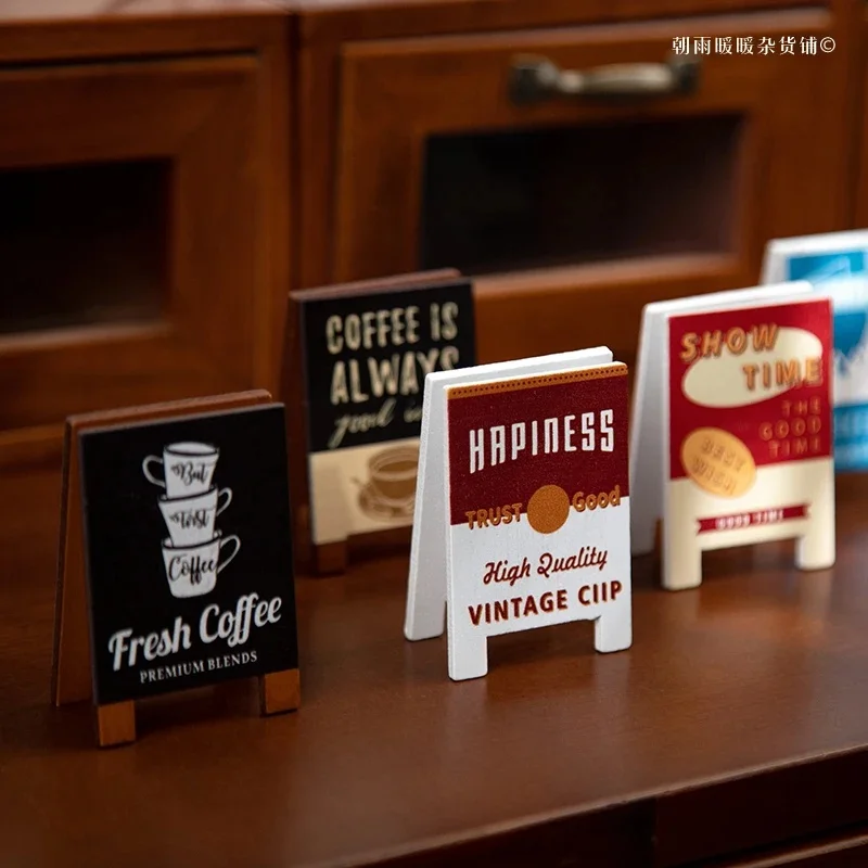 Wooden Signboard Memo Clip High-Aesthetic Photo Business Card Holder Vertical Desktop Ornament Vintage Journal Clip Kawai