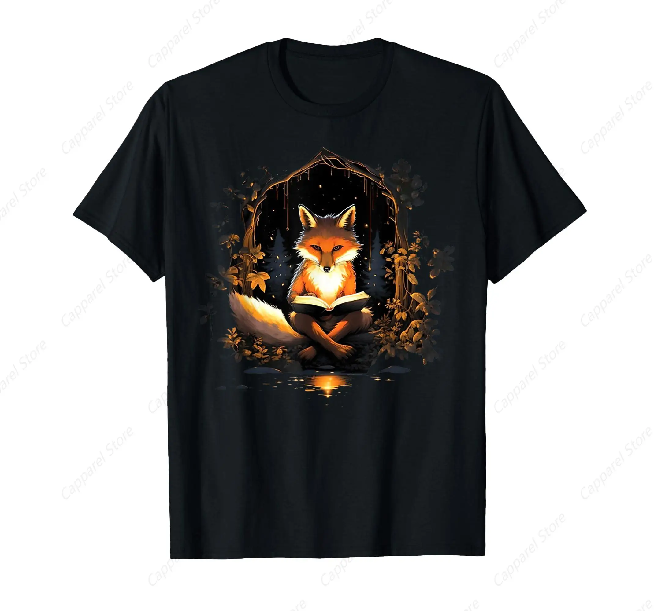 Cottagecore Aesthetic Fox Reading Book Cute Goblincore Lover T-Shirt