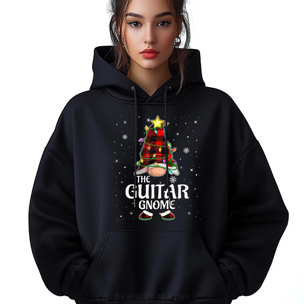 Red Plaid Guitar Gnome Matching Christmas Pajama Mens Designer Clothes Pullover Hoodies Illustration