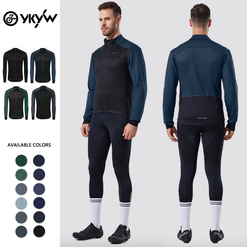 Фото Велокуртка YKYWBIKE 2026 мужская, водонепроницаемая, ветрозащитная, для шоссейных велосипедов, зимняя, размер 0 ° Термофлисовая велосипедная кофта для велоспорта