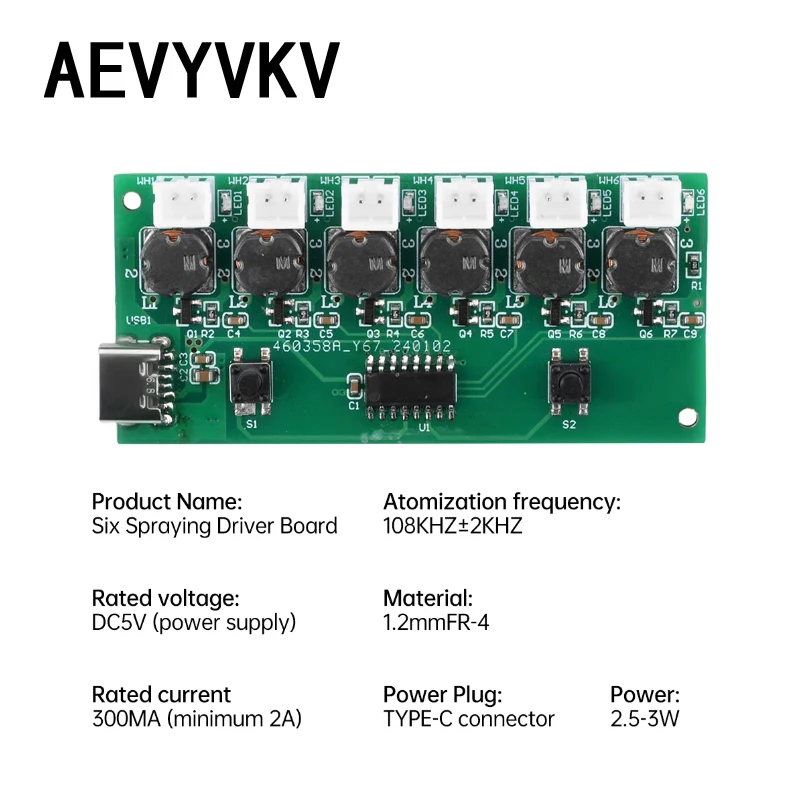 DC5V Six Spray Humidifier Module Type-C USB Mini DIY Kits Mist Maker and Driver Circuit Board