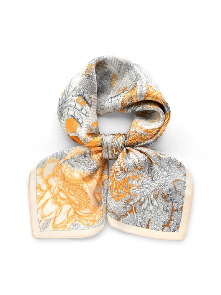 エレガントなベージュの熱帯雨林シルクスクエアスカーフ女性の春秋マルベリーシルクスカーフ装飾ネックスカーフシルクスカーフギフトボックスセット