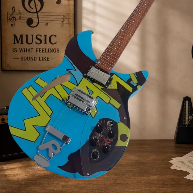 Semi‑Hollow Graffiti Painted Electric Guitar HH Humbucker Pickups F‑HoleTremolo Punk Rock Stage Performance Free Shipping