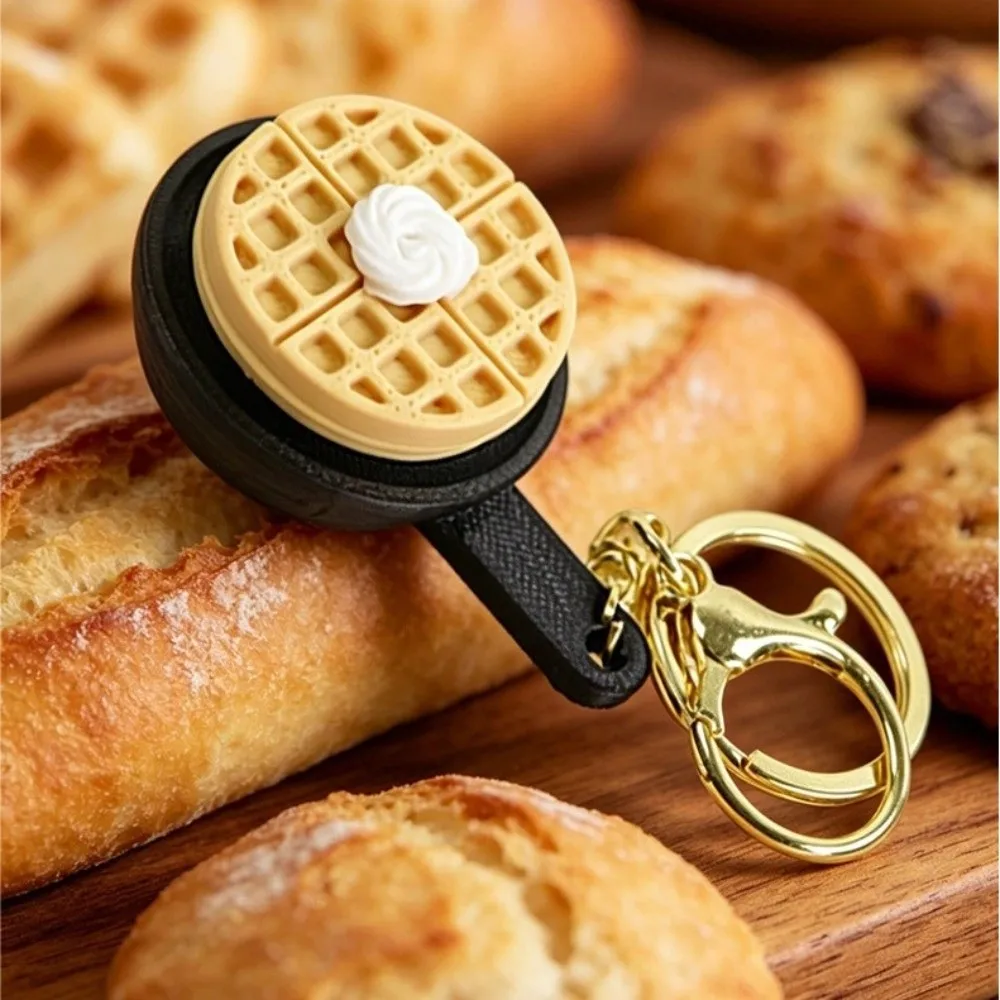 Portable Cake Stress Relief Keychain Waffle Texture Creative Fidget Button Keychain Funny Cartoon Anti-Stress Daily Carry