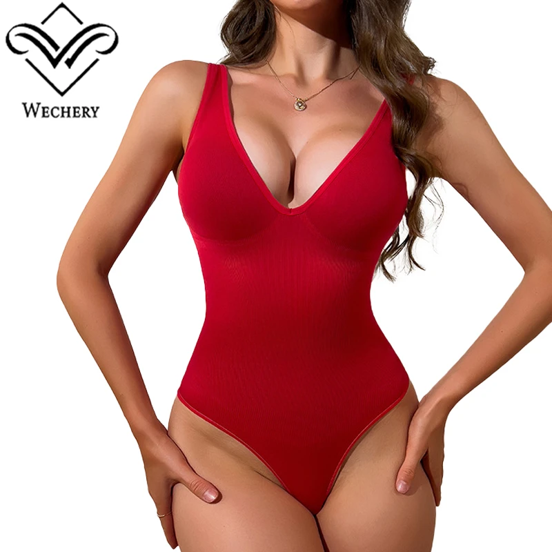 Wechery Slimming Underwear Bodysuits Tummy Reducing  Waist Trainer Shapewear Sexy Deep V Halter Top Two Ways To Wear