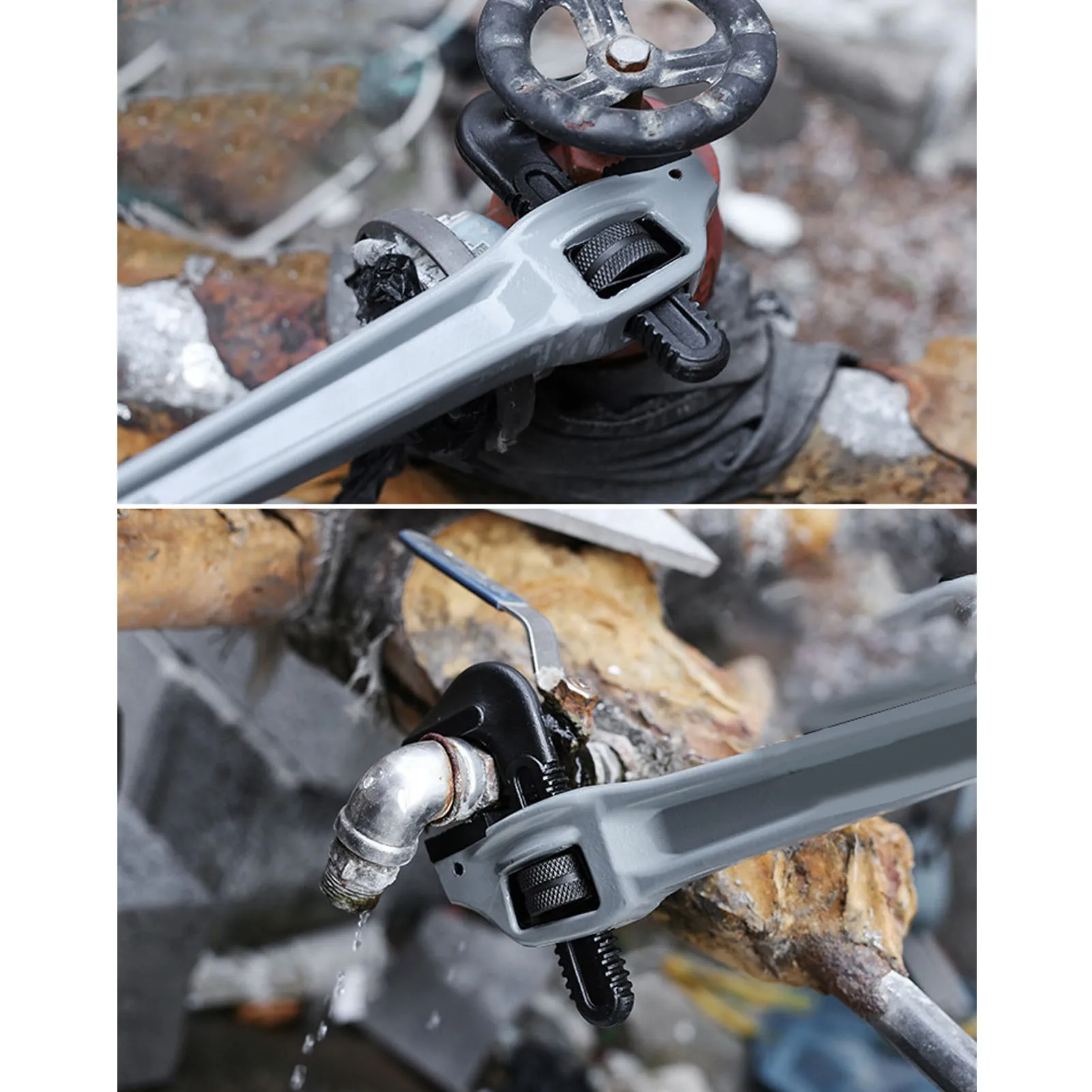 Heavy Duty Pipe Wrench Adjustable Opening Offset Pipe Wrench Non Slip Teeth Cr Mo Floating Hook Jaw for Pipes Tees Ball Valves
