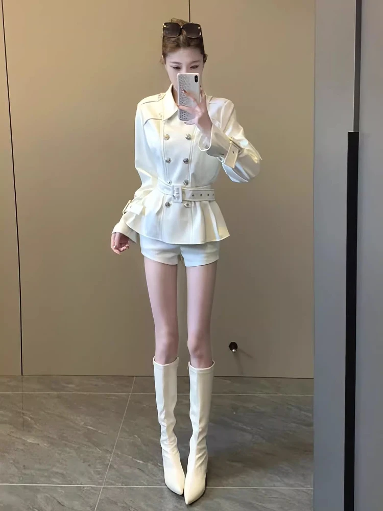 2025 New Leather Jacket French Commuter Elegant Parkas Lapel Long-Sleeved Double-Breasted Lace-Up FAll/Winter Slim-Fit Coat Tops