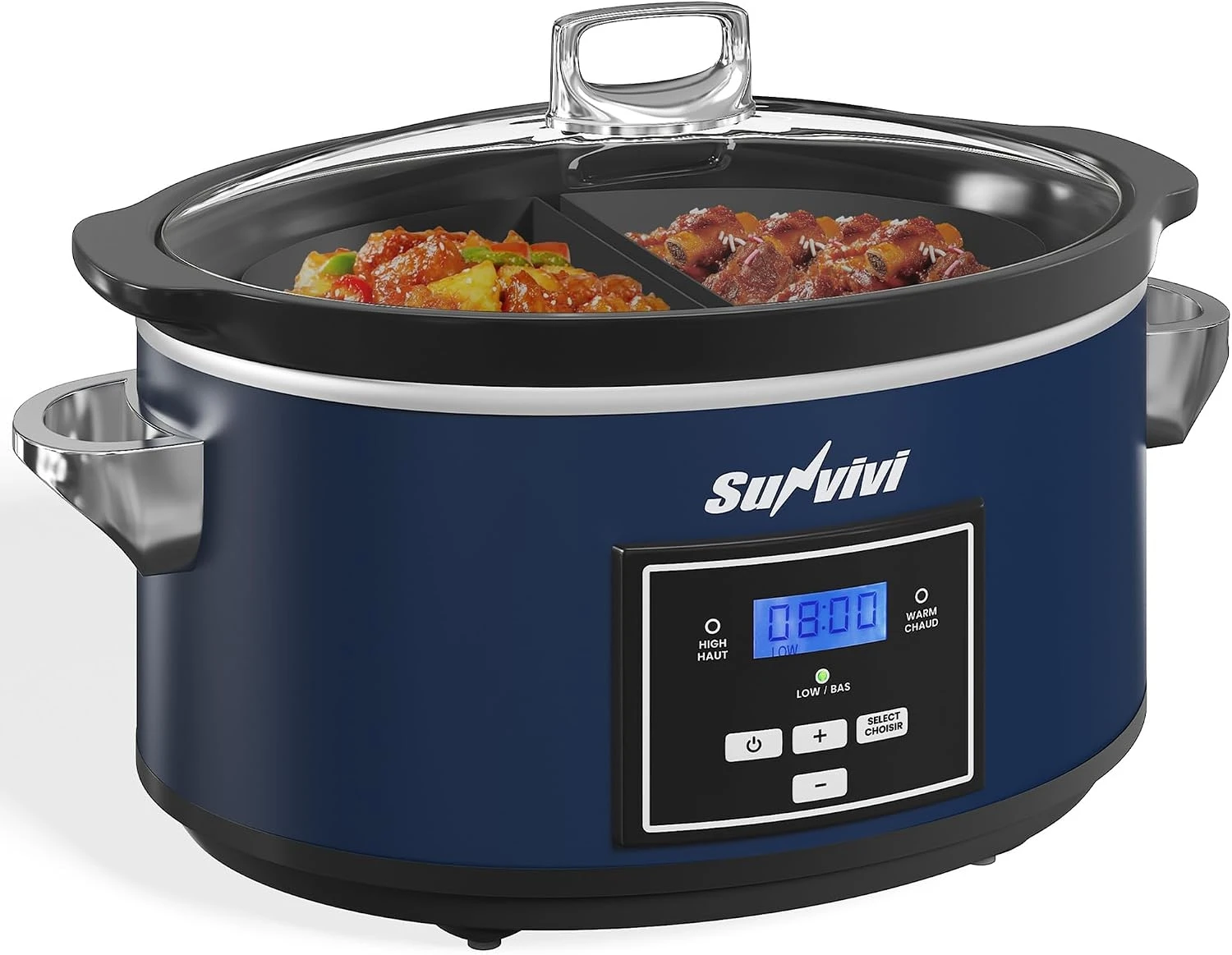 6 Quart Slow Cooker With 2 In 1 Silicone Liners, Programmable Multi Cooker Food Warmer, Digital Timer And Temp Control, Blue