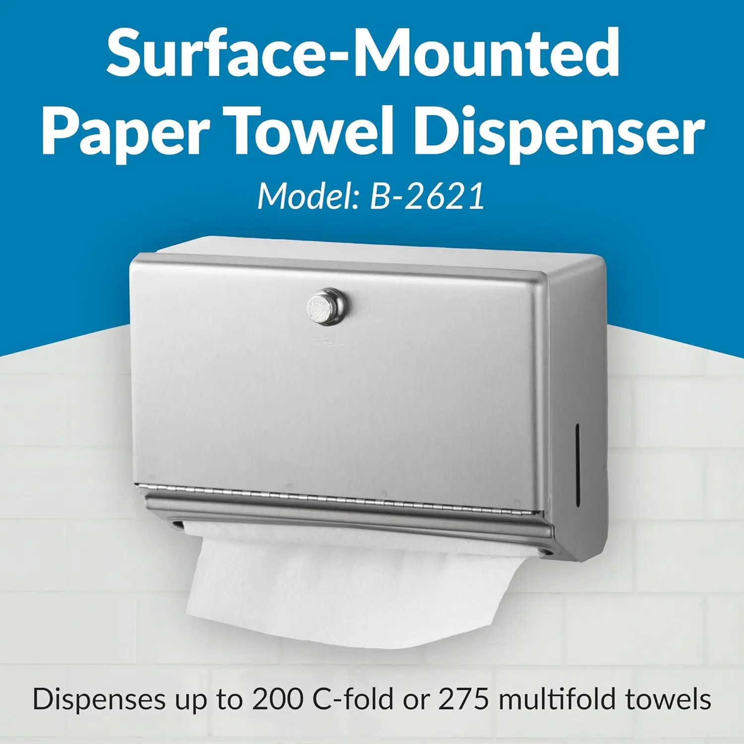 Wall-Mounted Paper Towel Dispenser–Stainless Steel, Holds 200 C-Fold or 275 Multifold Towels, Easy Manual Access, ADA Compliant