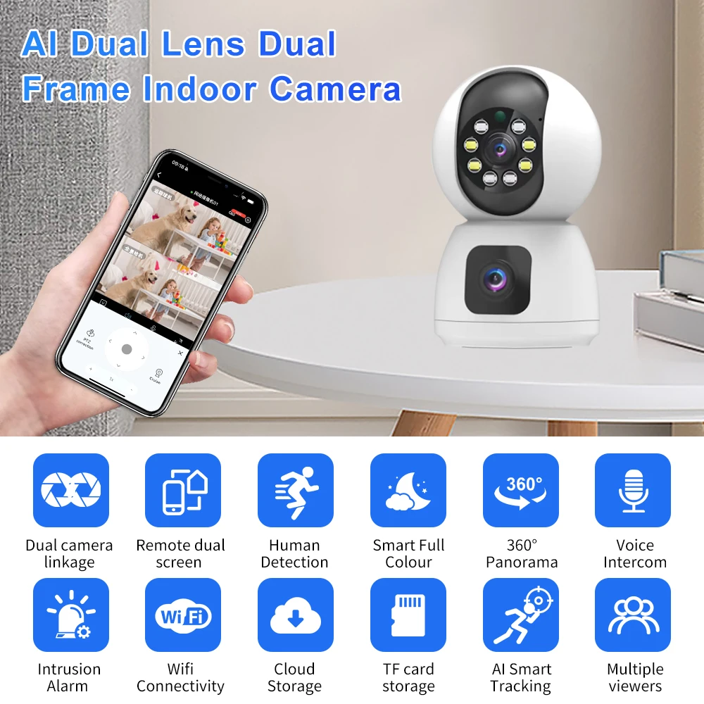 1080P HD WiFi Camera Wireless Baby Monitor Auto Tracking Ai Human Detection Indoor Home Secuiryt Surveillance PTZ Cameras