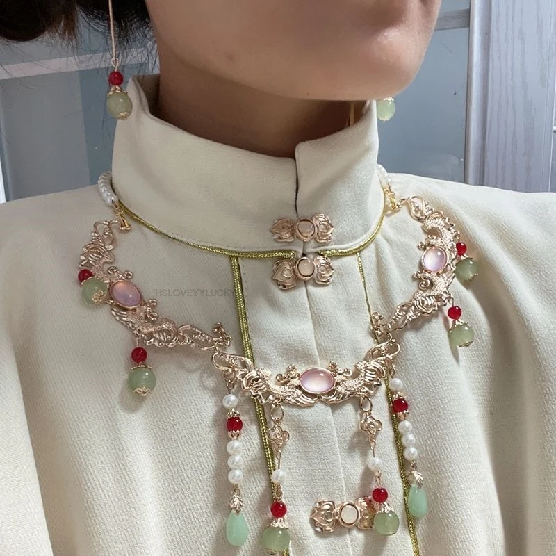 

Chinese Ancient Style Women Accessory Necklace Pearl Collar Chinese Retro Elegant Hanfu Accessory Women Cosplay Vintage Necklace