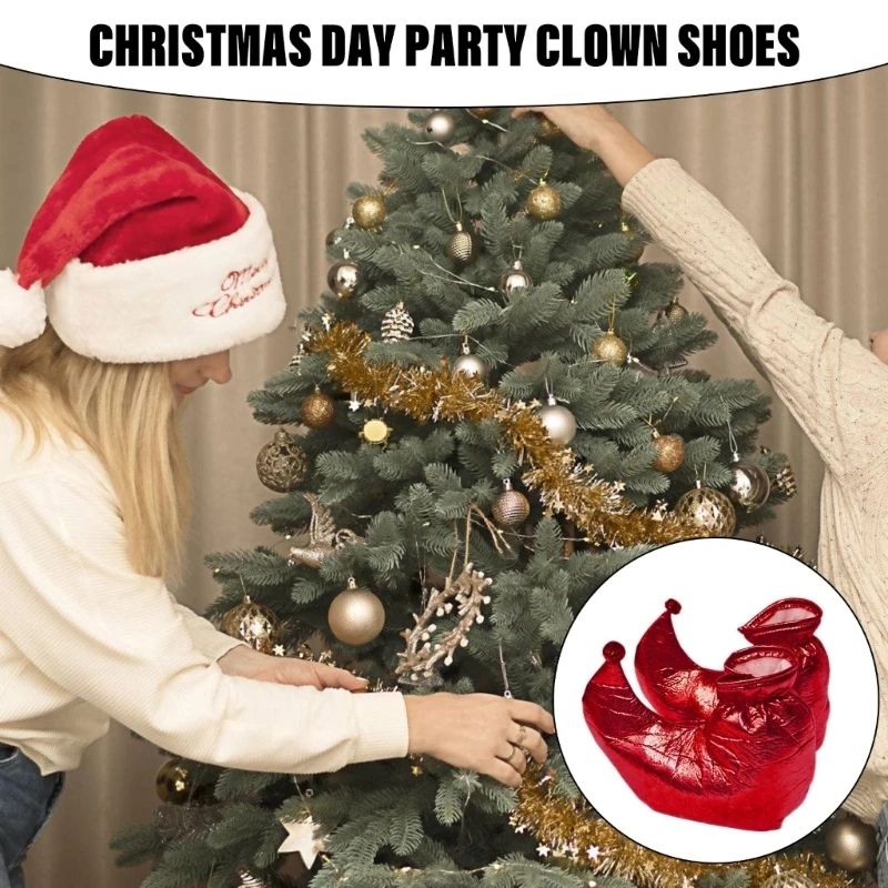 Copriscarpe da clown color metallizzato Copriscarpe da elfo Copriscarpe Costume di Natale Halloween Dress up Copriscarpe da clown per adulti