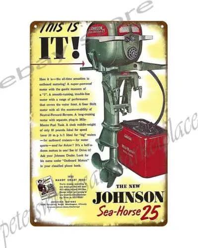 love wall picture 1951 JOHNSON sea-horse outboard motor boating metal tin sign