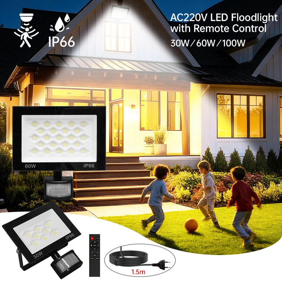 

PIR Motion Sensor LED Floodlight AC 220V 30W 60W 100W Outdoor Led Spotlight Waterproof Garden Street Light with EU/AU/UK Plug