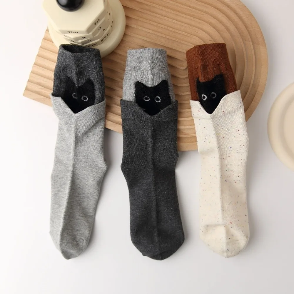 

Sweet Breathable Mid-Tube Socks Comfortable Color Blocking Cat Socks Korean Style Cartoon Women Socks Warm