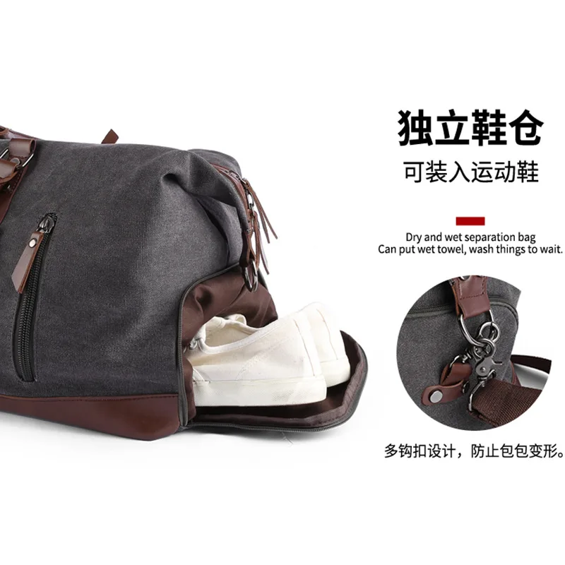 Retro canvas tote bag travel bag men's fashion trend large capacity short trip luggage bag shoulder backpack men
