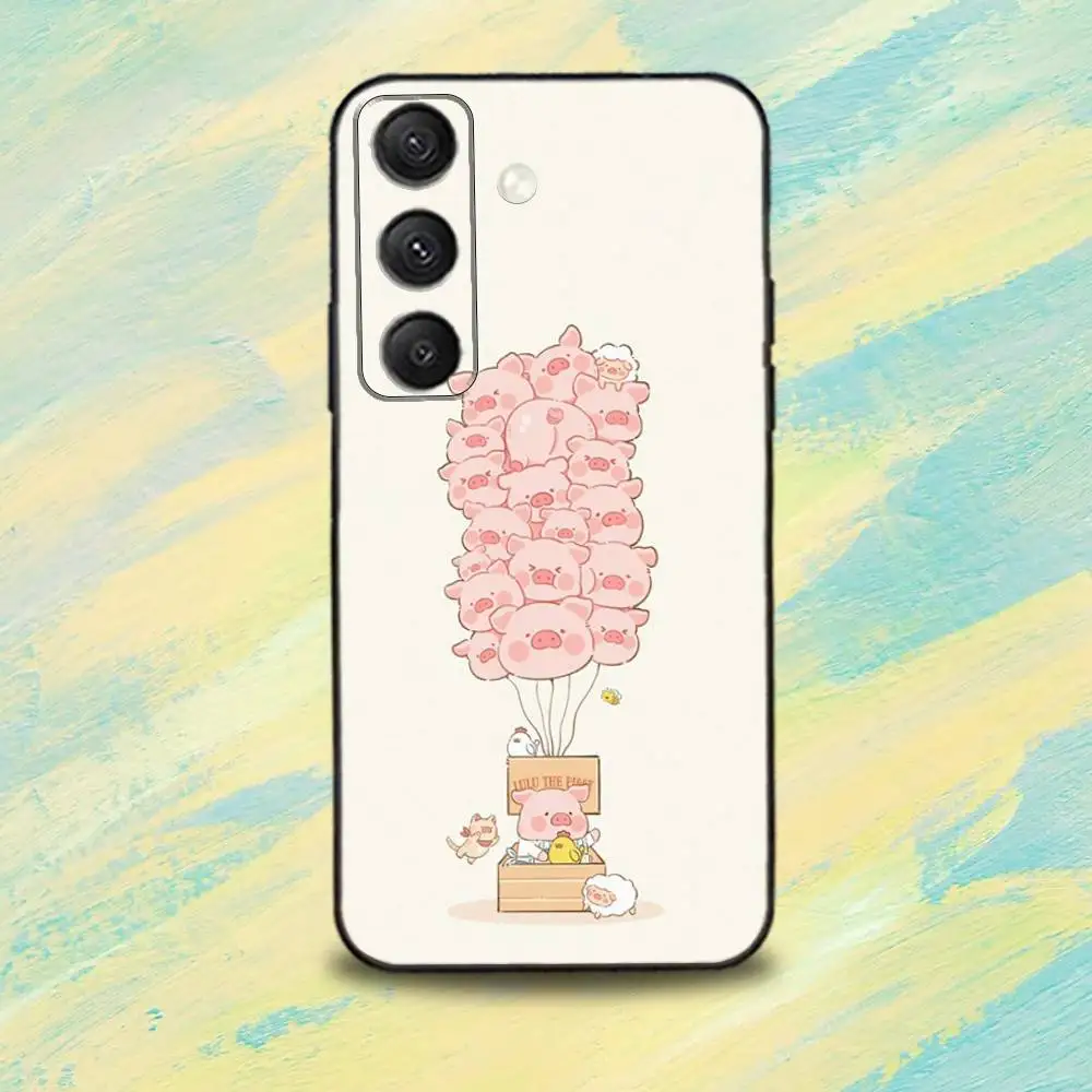 C-Cartoon L-LuLu cute Pig Phone Case For Samsung S25,S24,S10,S22,S21,S20,S23,Ultra,Plus,Lite,FE,Soft Silicone Black Cover