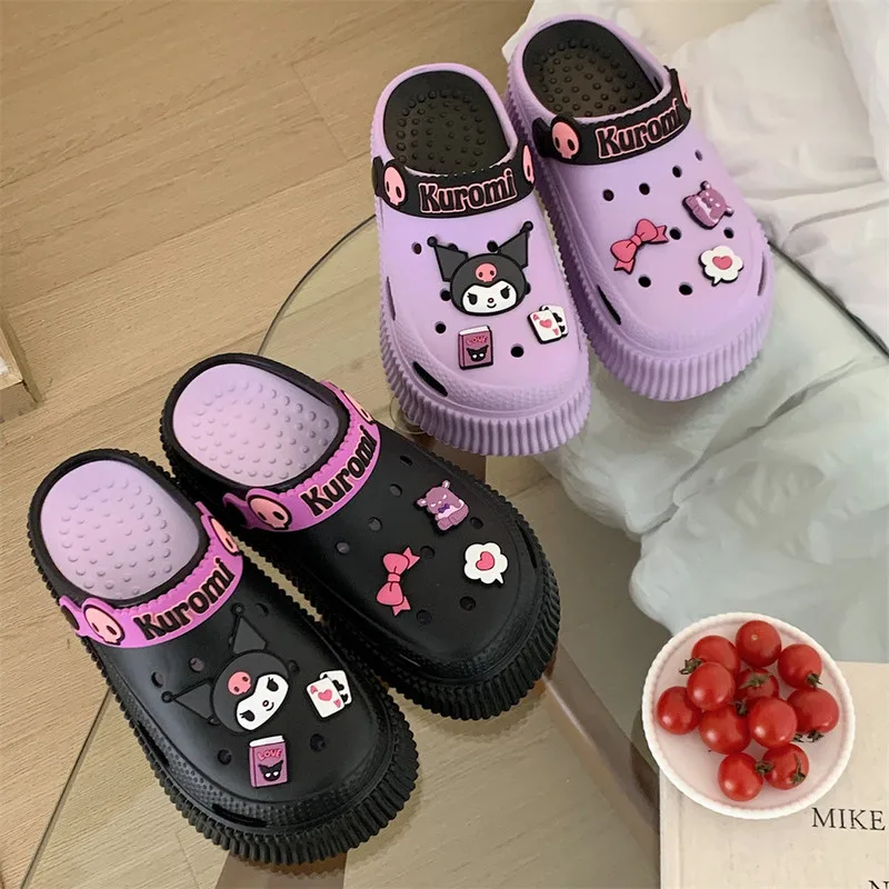 Miniso Kuromi-Zapatos con agujeros My Melody para mujer, sandalias de suela gruesa Ins, tendencia de personalidad, zapatillas de celebridades, regalo de verano para niña