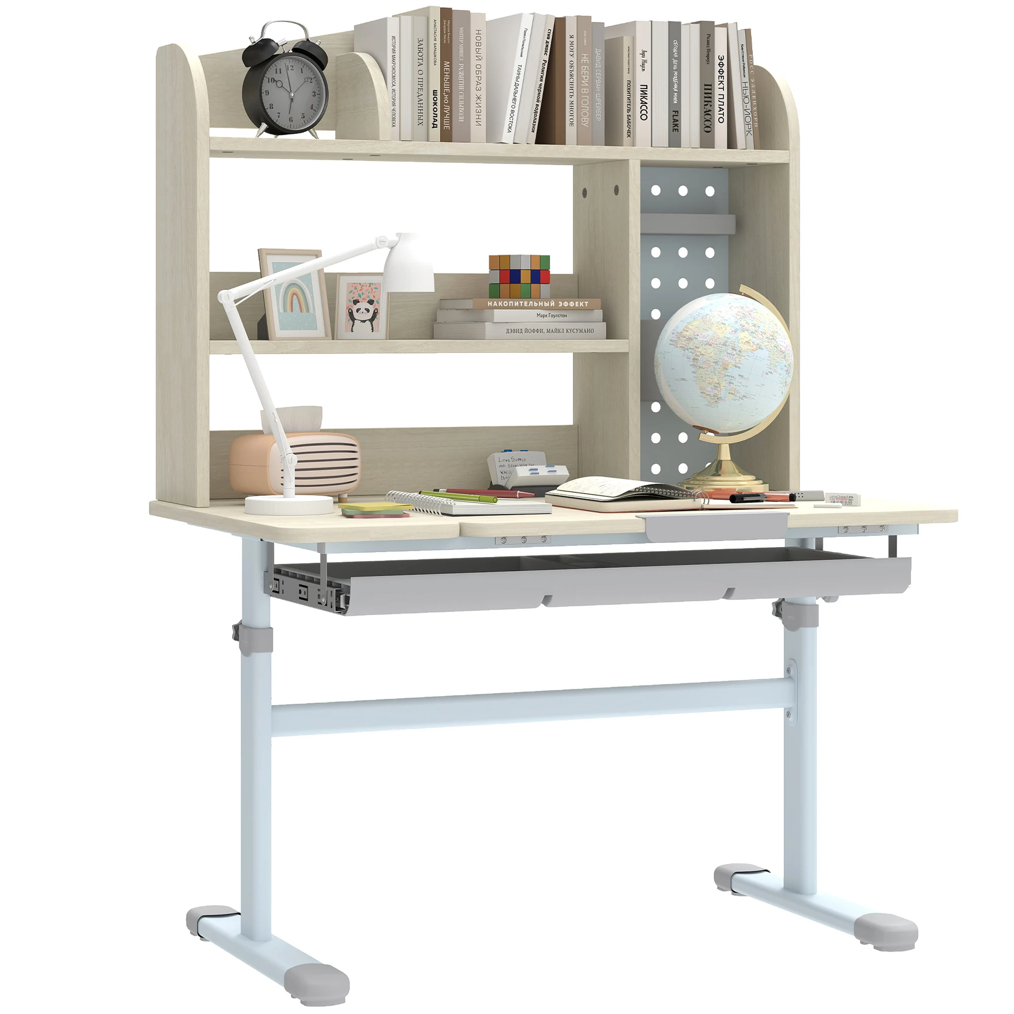 AIYAPLAY Bureau voor kinderen, in hoogte verstelbare studeertafel met kantelbaar dienblad, Hate, lade, opbergplank