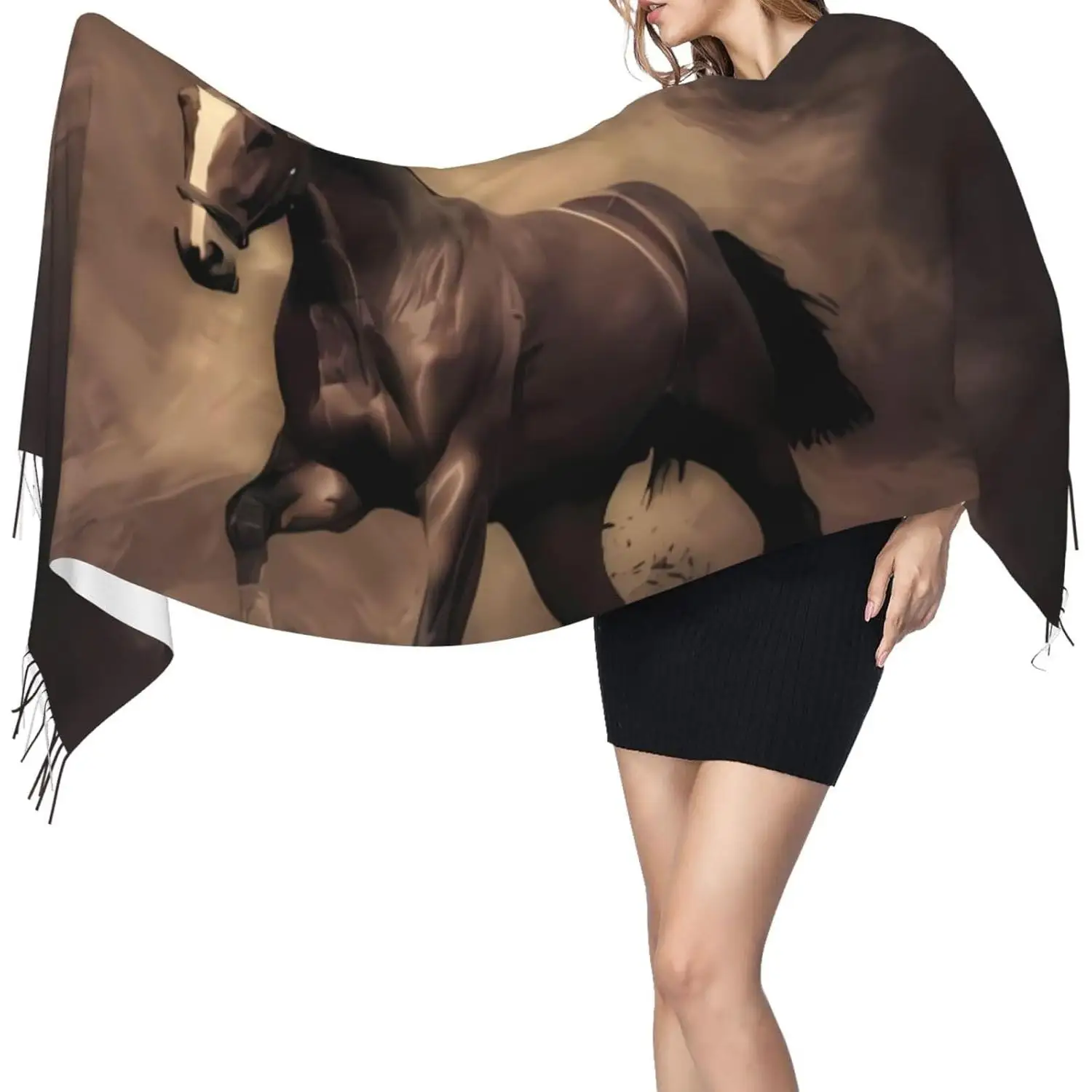 

Бегущая лошадь, женский шарф, шаль из пашмины, накидка для вечернего платья, свадебные зимние теплые большие шарфы