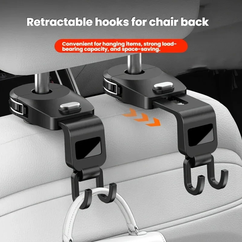 New Telescopic Car Seat Back Hooks Anti-Shake Ring Lock Headrest Mount Hanger Car Organizer For Bags Umbrellas Auto Accessories