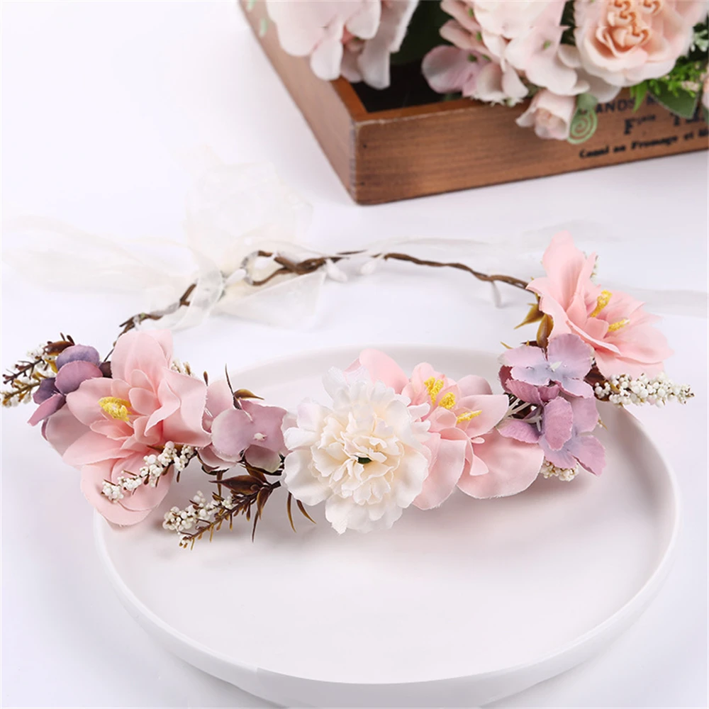 Women Flower Garland Wedding Floral Headband Hair Accessories Brid Tiara Princess Wreath Girls Hair Flower Crown Party Headdress