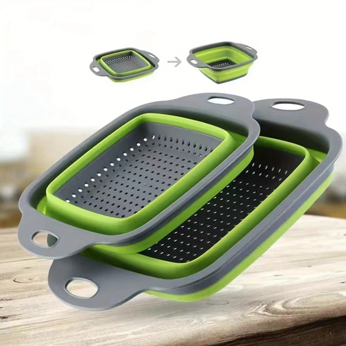 

2pcs Folding Drain Basket, Portable Fruit Vegetable Cleaning Washing Basket, Square Expandable Filter Basket, Home Tool, Home Ga