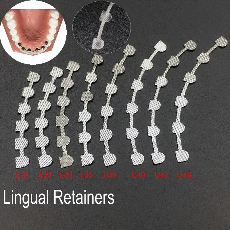 2Pcs Dental Orthodontic Bondable Lingual Retainers Mesh Base Upper/Lower Dental Materials