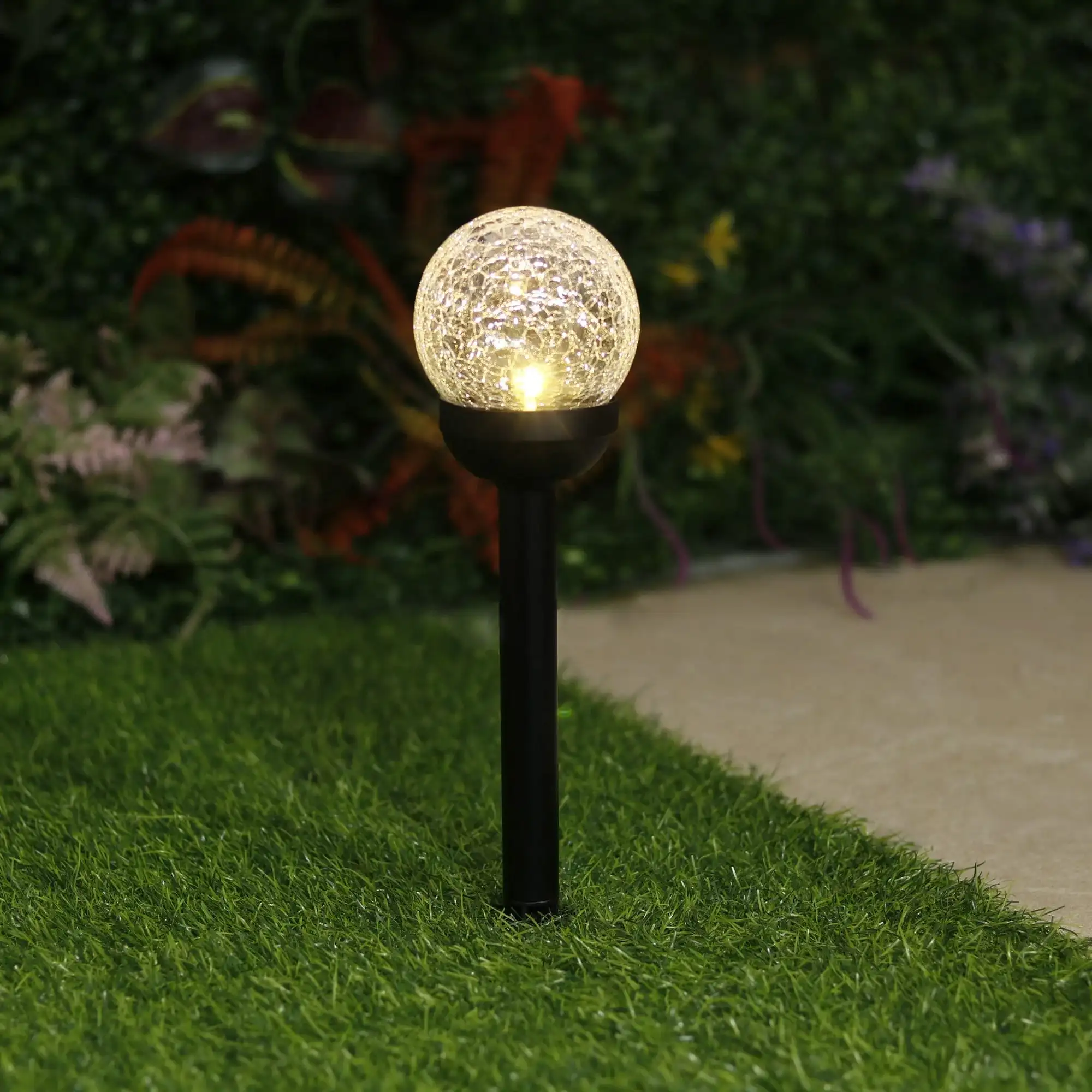 Solar Powered Black LED Landscape Crackle Glass Ball Path Light, 3 Lumens, 6 Pack