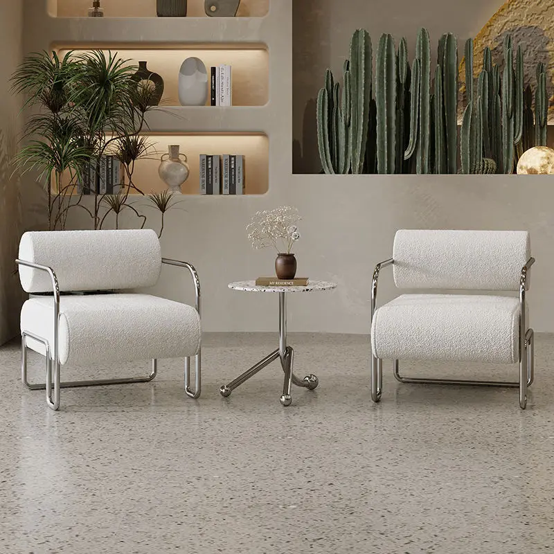 

Nordic lounge chair vintage stainless steel single sofa chair balcony casual single chair