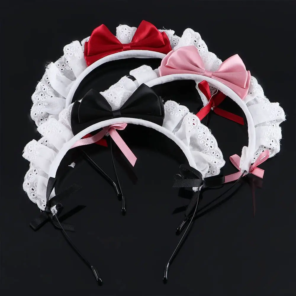 Hair Hoop Cute Ladies Wash Face Maid Headdress Lace Girls Korea Style Headband Women Accessories Lolita Hair Band Bow