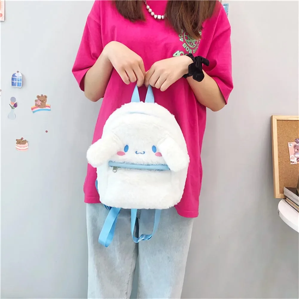 Sanrio Cinnamoroll zaino in peluche simpatico cartone animato cane bianco borse a tracolla in peluche borsa da scuola imbottita morbida regali di compleanno per bambina