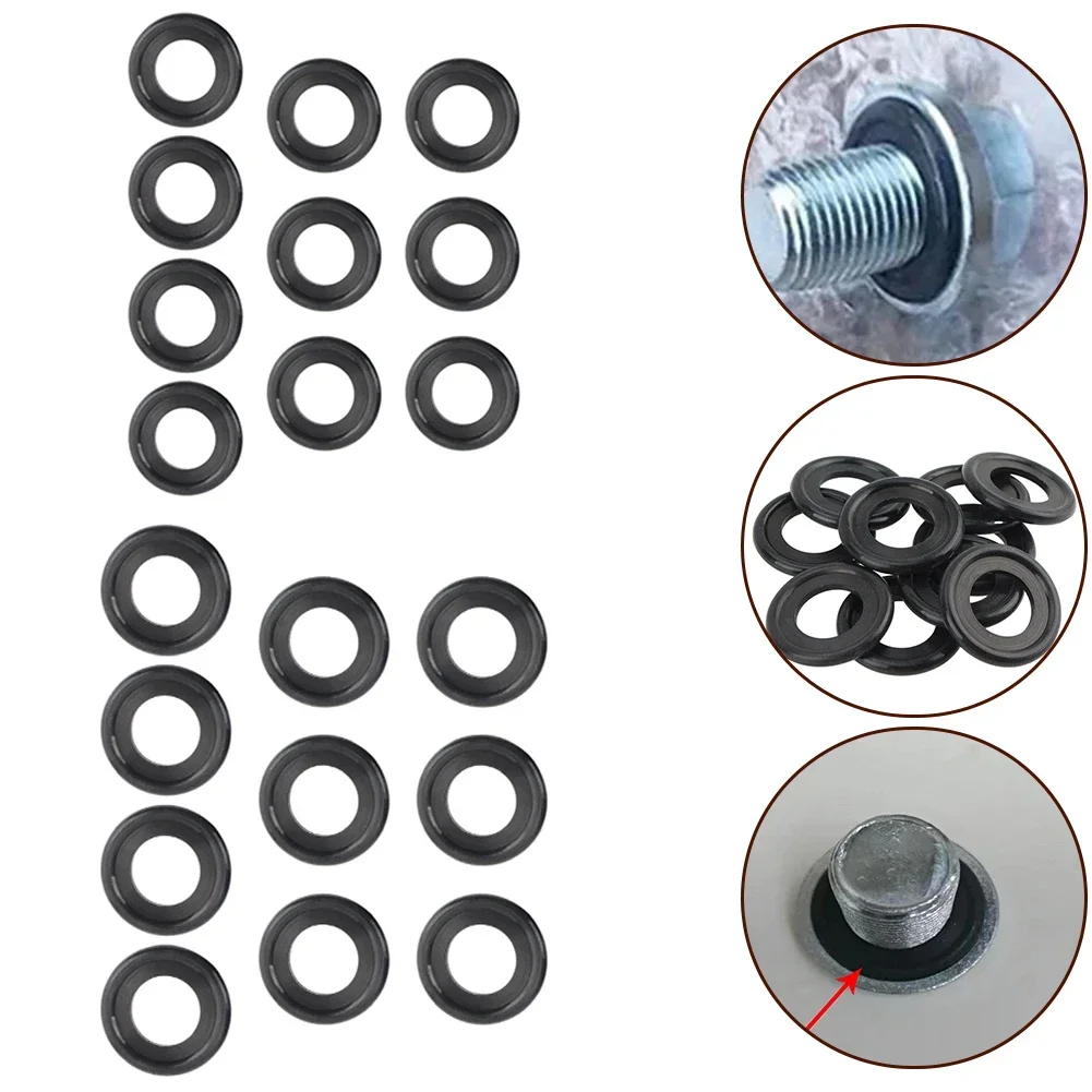 10Pcs M12 Washer Seal Black Rubber Oil Drain Plug Gasket Sealing O Ring 12616850 Car Oil Pan Drain Screws Rubber Gaskets