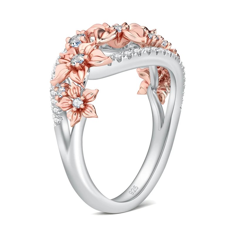 Kirin Palace Moissanite Wedding Flower Ring D Color Diamond Engagement Band 925 Silver Plated Rose Gold Jewelry for Women