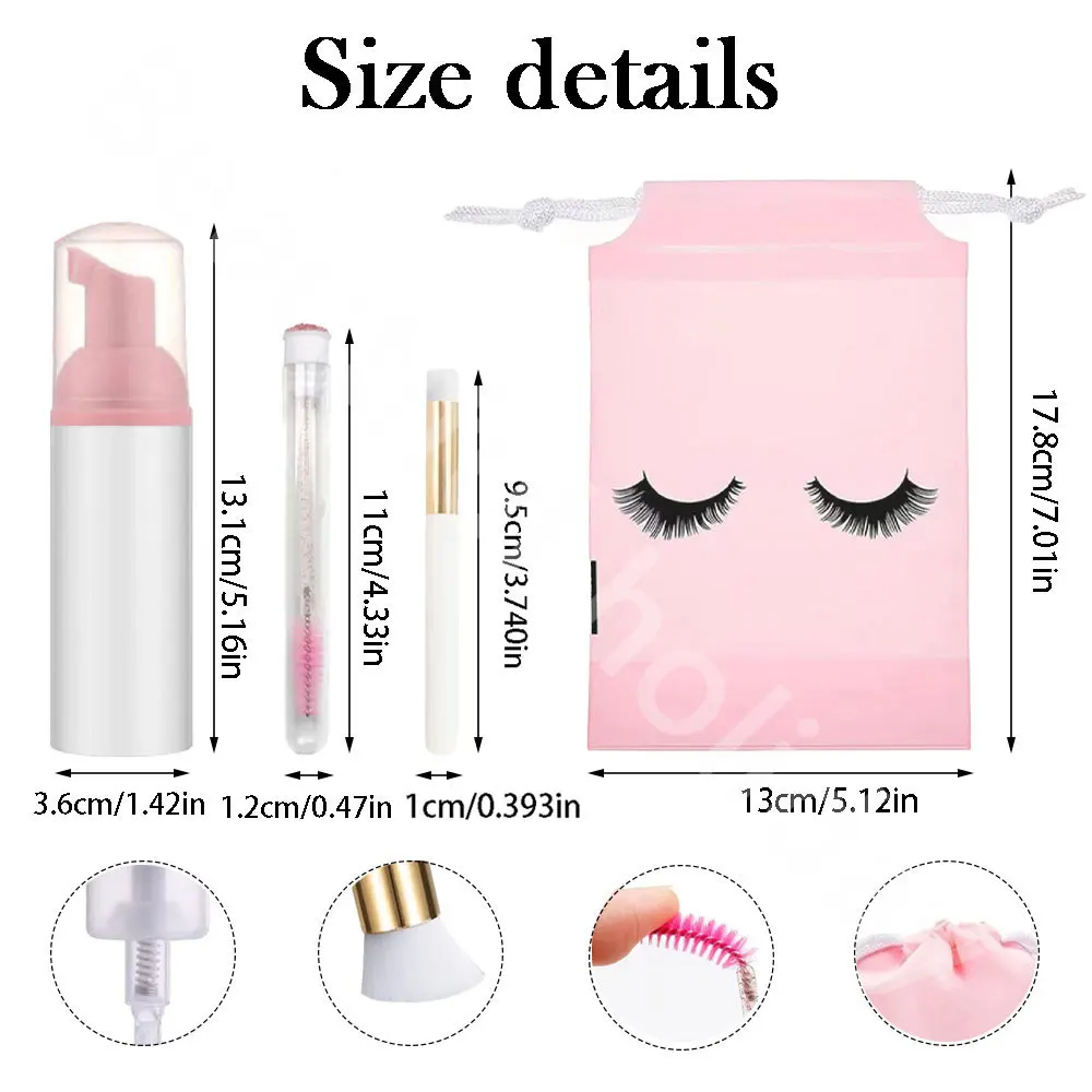 40PCS Cleaning Eyelash Set 60ML Empty Bottle Eyelash Shampoo Care Makeup Tool Travel Foam Dispenser Bottle Plastic Cleanser Soap