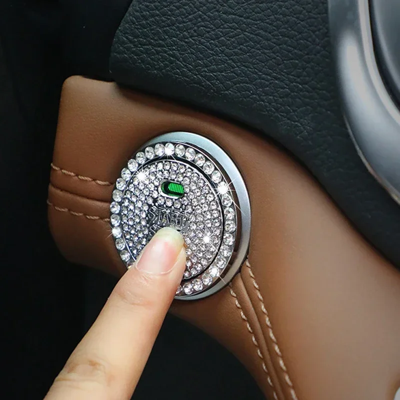 Crystal Engine Ignition Onekey Start Stop Push Button Switch Protective Cover Bling Rhinestone Ring Circle Trims Car Accessories