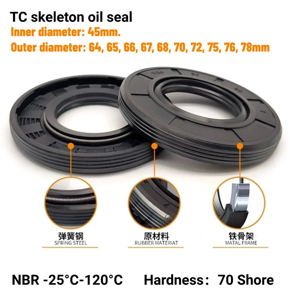 2 PCS NBR TC/TG Framework Oil Seal id 45mm OD 64/65/66/67/68/70/72/75/76/78 mm Nitrile Butadiene Rubber Gasket Sealing Ring