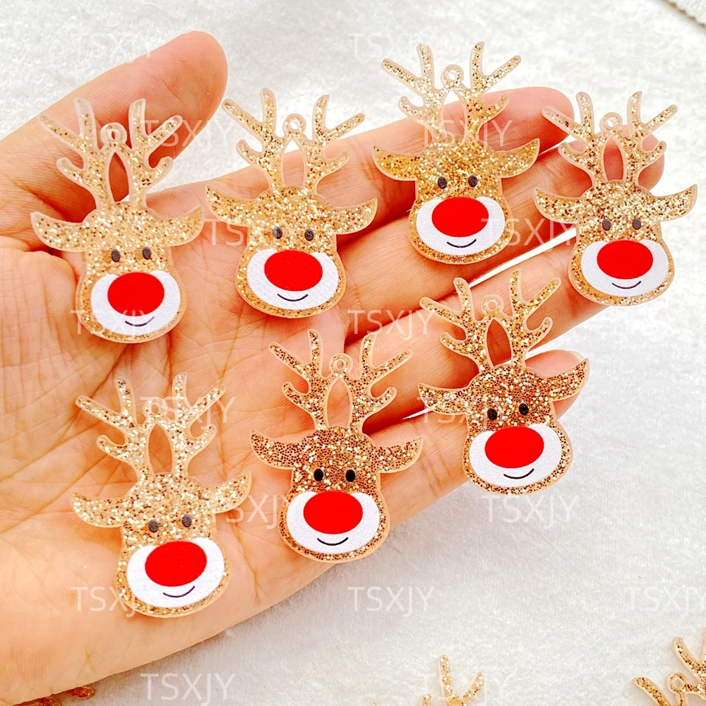 10Pcs New Cute Resin Cartoon Christmas Deer Head Series Flat back Scrapbooking DIY Jewelry Craft Decoration Accessories