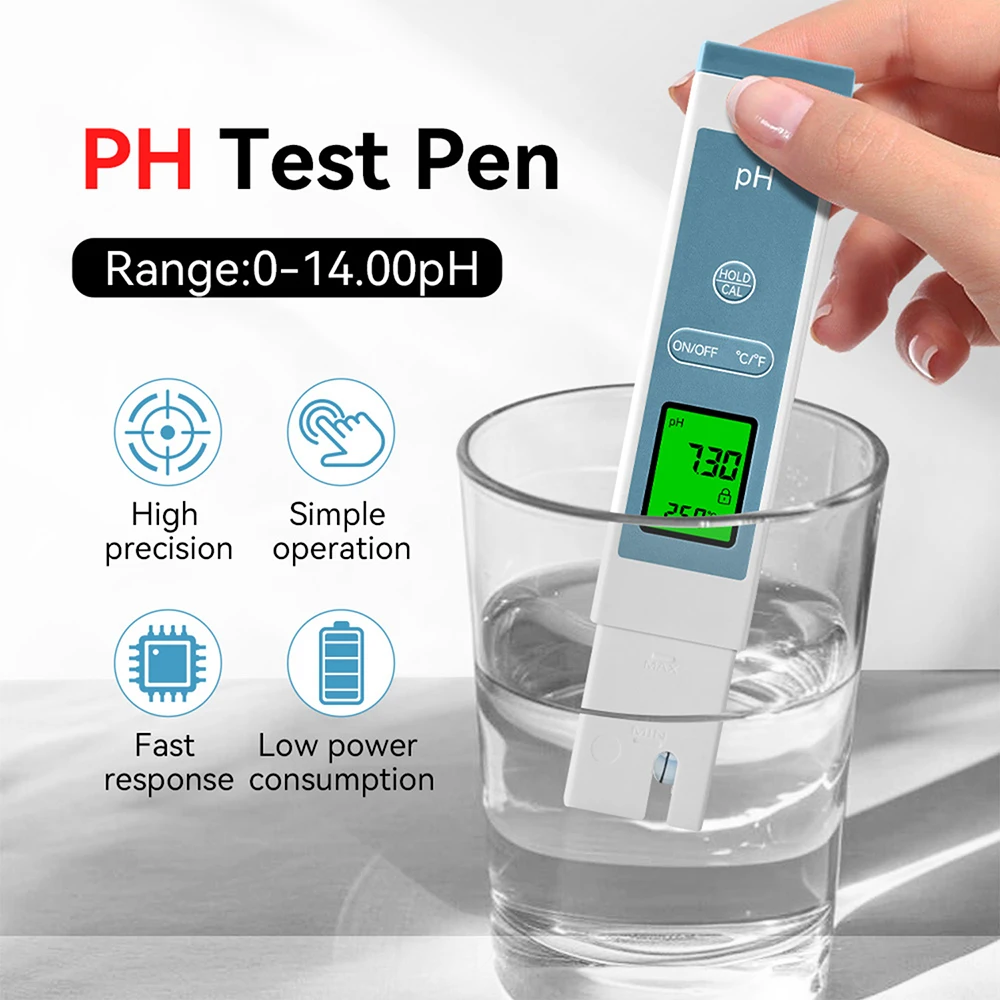PH13 Hochpräziser PH-Tester, digitaler LCD-Display-Wasserqualitätsanalysator für Pool, Aquarium, Hydrokultur mit Temperaturmessung
