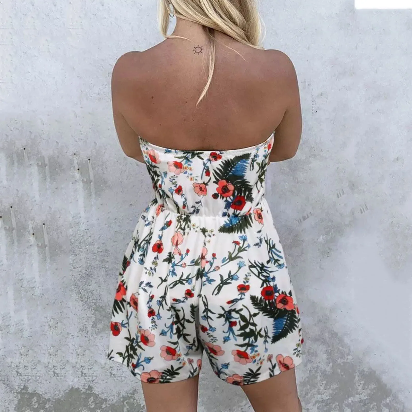 Women Beach Rompers Summer Vintage Fashion Sexy Off Shoulder Floral Print Short Overalls Loose Wide Leg Jumpsuits For Women