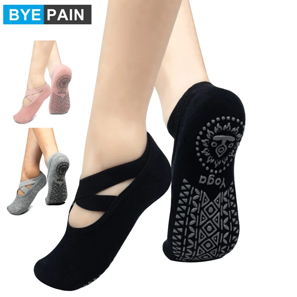 1 Pair Yoga Socks for Women Nonslip Barre Socks with Straps Ballet Dance Socks for Yoga Pilates Ballet Barre Dance