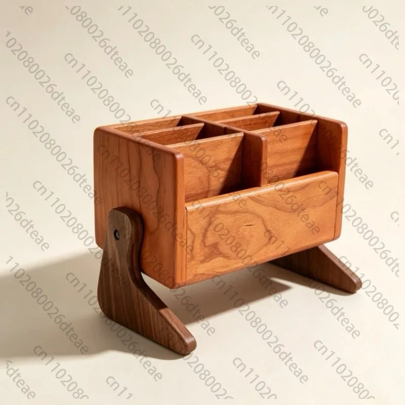 Walnut Cosmetic Organiser Desk-top Vanity Unit Lipstick & Eyeshadow Organiser Makeup Brush Holder Large Capacity Storage Rack