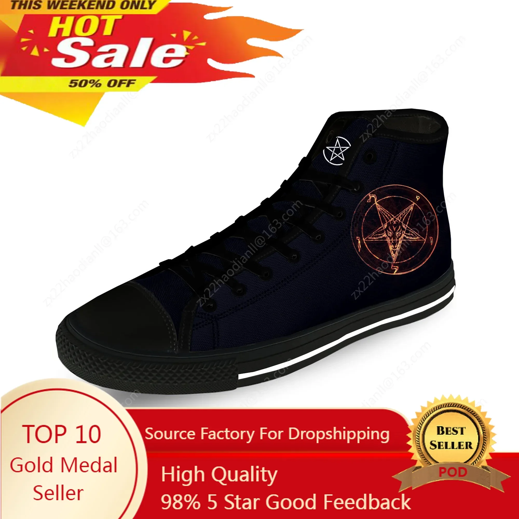 Hot Pentagram Gothic Demon Satan Satanic Casual Cloth 3D Print High Top Canvas Shoes Men Women Lightweight Breathable Sneakers