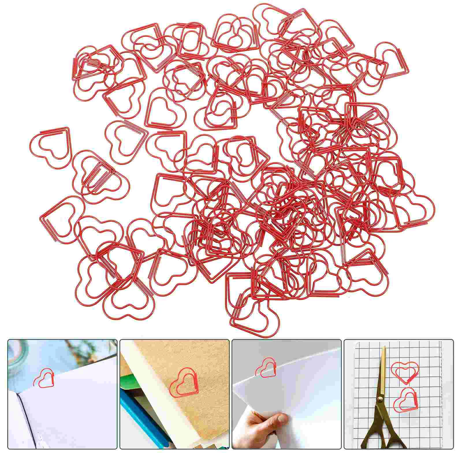 100pcs Paperclip Love Heart Paper Clips Marking Bookmark Pin Stationery Office Accessories(Red) red heart paperclips