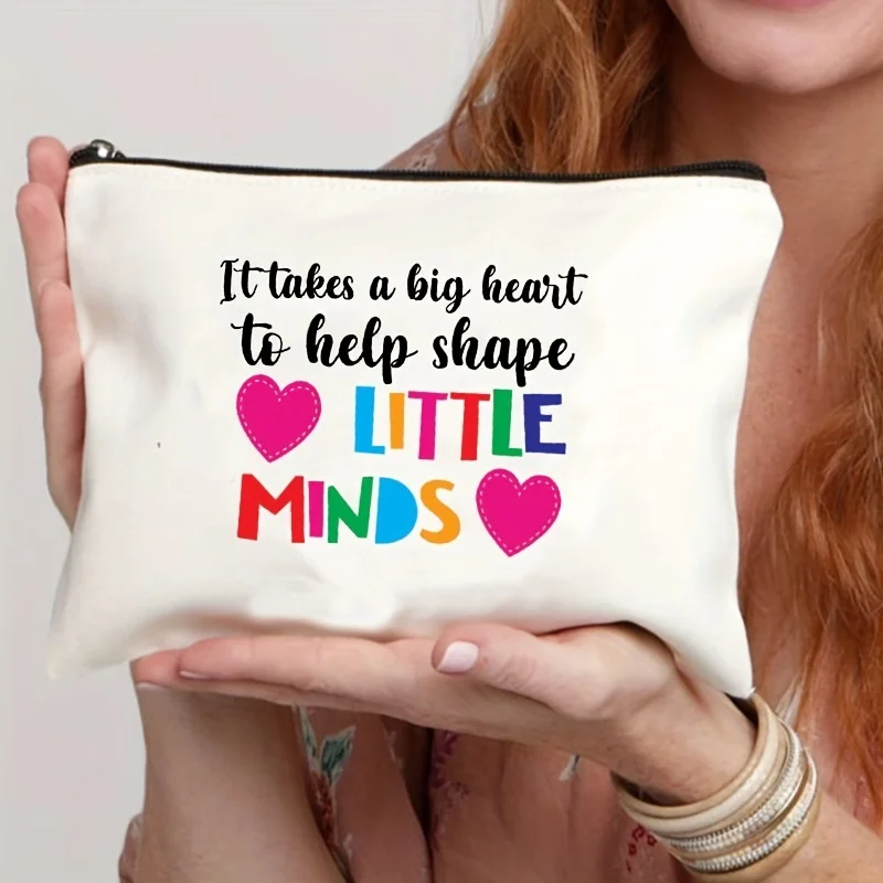 Big Heart Little Minds Teacher's Rainbow Cosmetic Bag Thank You Teacher Makeup Bag Storage Bag Pouches Appreciation Day Gift