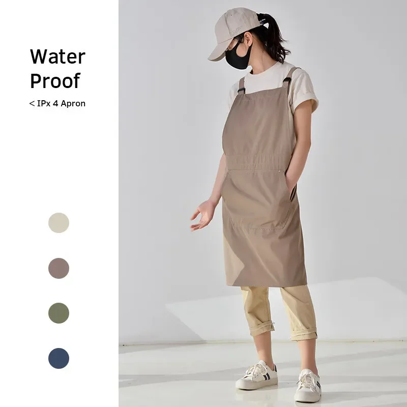 Cotton Linen Solid Color Apron for Pastoral Home Gardening Coffee Kitchen Use Waterproof Wear-Resistant Breathable