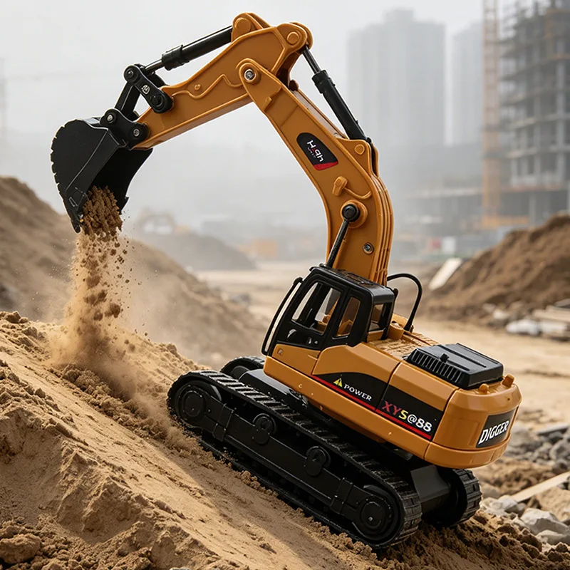 Wireless Mini Alloy RC Forklift Engineering Vehicle, Liftable Remote Control Construction Truck Kids Hobby Toy