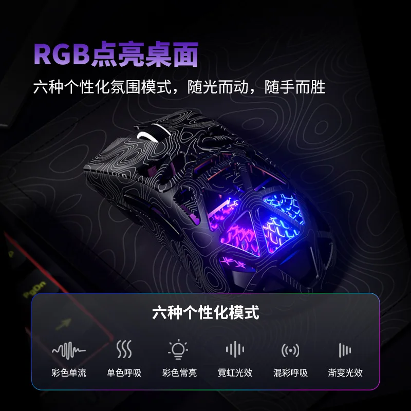 Mouse Gamer Sem Fio Furycube G11 Bluetooth 2.4G com Sensor Paw3311, Design Leve e Vazado, Mouse RGB para PC e Laptop