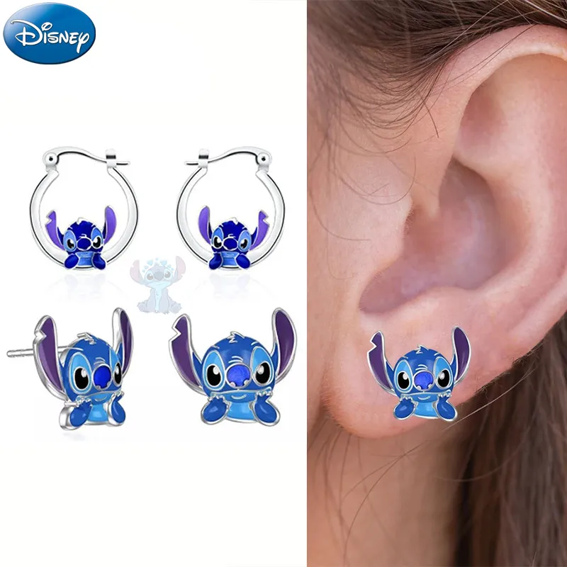 Kawaii Disney Anime Lilo & Stitch Woman Ear Pendants Stitch Metal Earring Delicate Female Jewelry Accessories Christmars Gifts